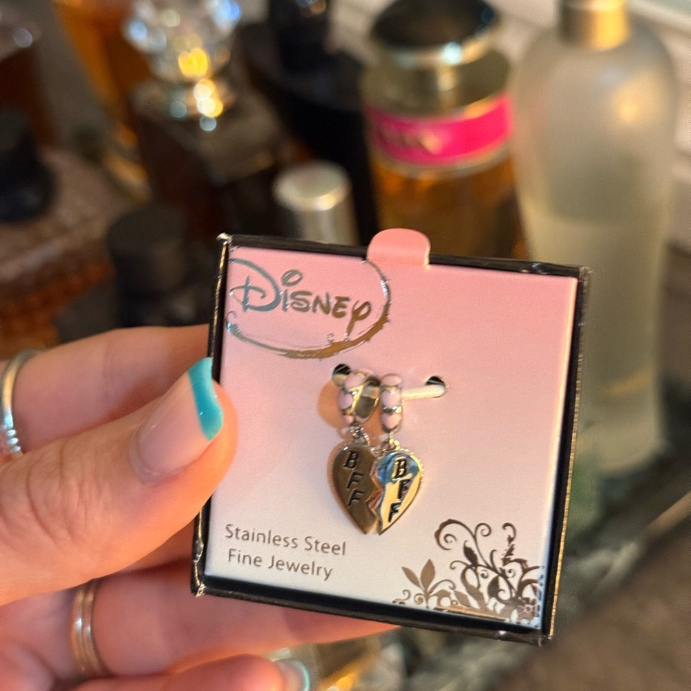Disney Stainless Steel Silver Set of Two (2) BFF Heart Charms